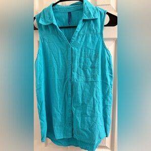 Falls Creek Sleeveless Turquoise Button-Up Shirt women’s size small